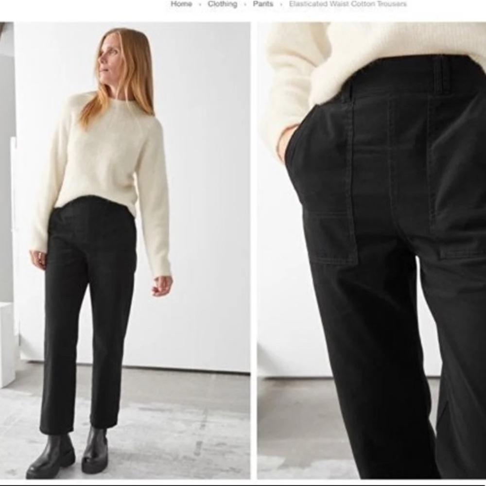 Other stories elastic cotton trousers black size 4